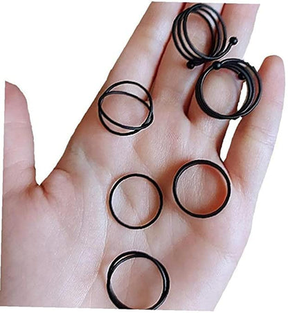 Rings for Girls & Women - 6 pcs. Black Stacking Knuckle Punk Finger Ring Set For Girls and Women …