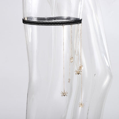 Gold Plated Thigh Leg Chain with Spider Pendant Elastic Band Body Jewellery for Girls and Women
