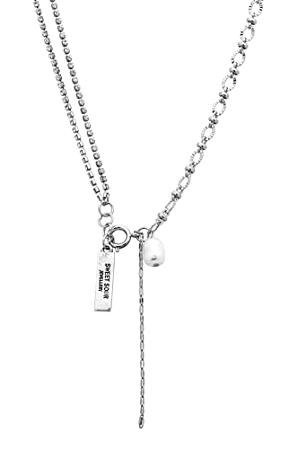 Necklace- Crystal Pearl And Sweet Sour Stainless Steel Necklace Pendent With Adjustable 20 inch Chain