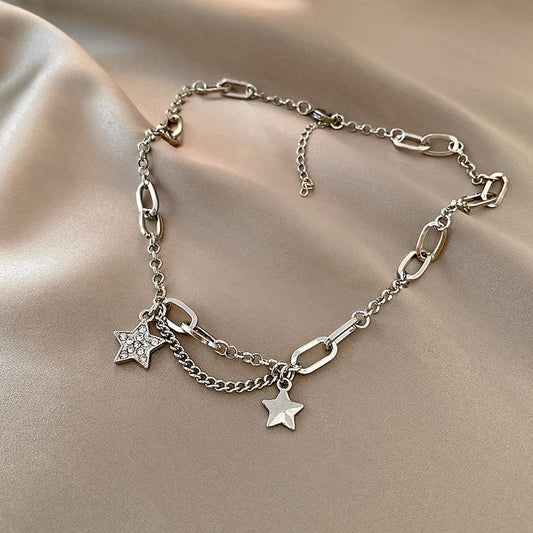 Necklace - Stainless Steel Diamomd Star Shaped Necklace Pendent With Adjustable 16 inch Chain